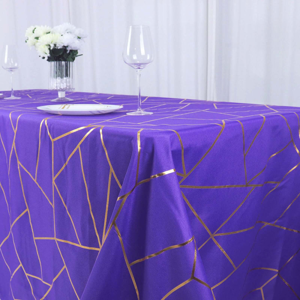 Polyester 90x132 Inch Rectangle Tablecloth Purple with Gold Foil
