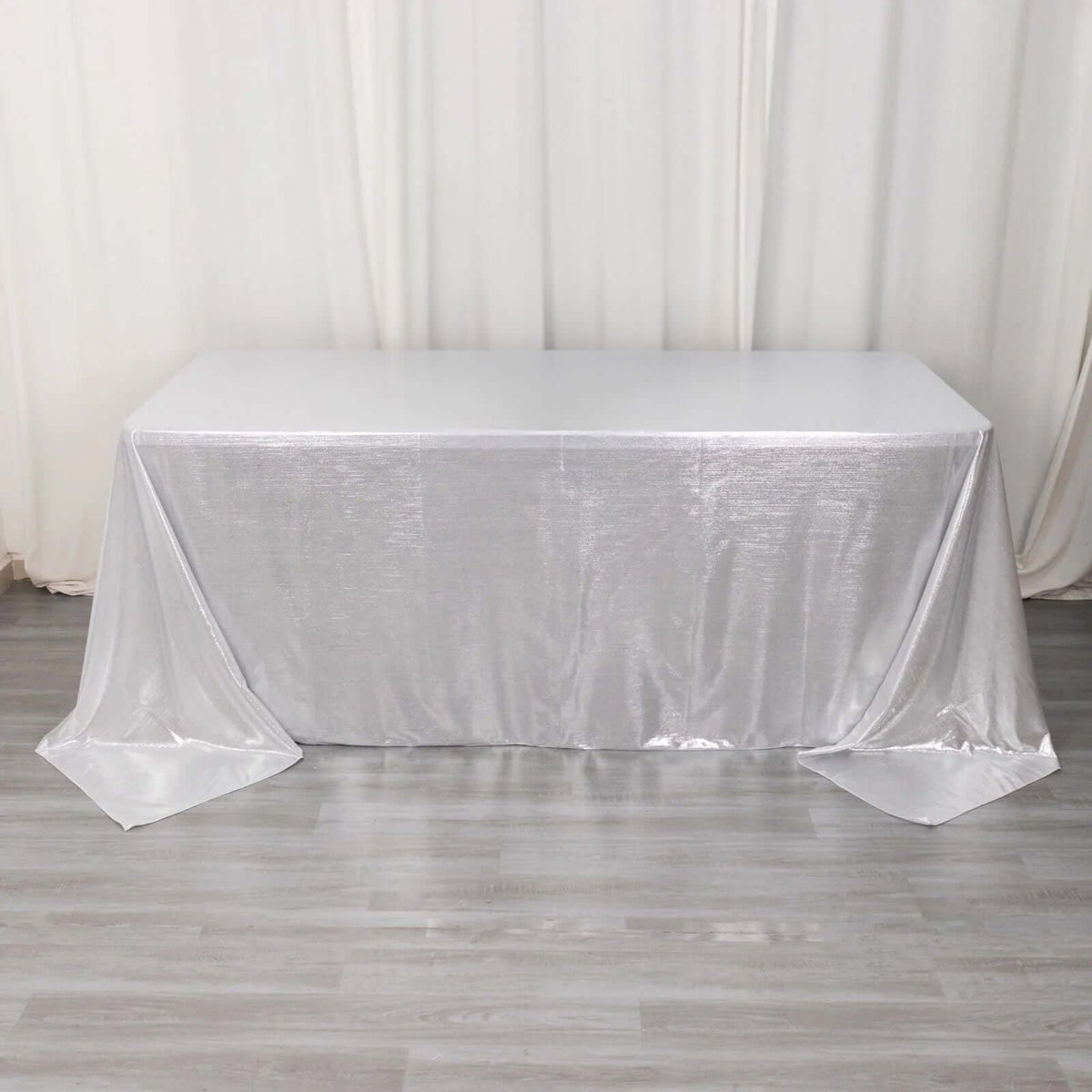 90x132in Rectangular Sequin Dots Polyester Tablecloth Silver