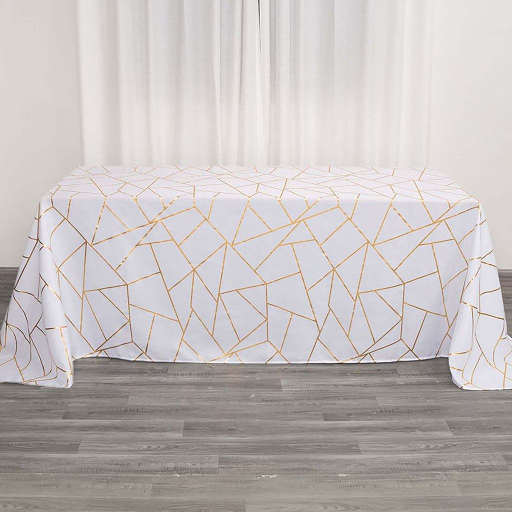 Polyester 90x132 Inch Rectangle Tablecloth White with Gold Foil
