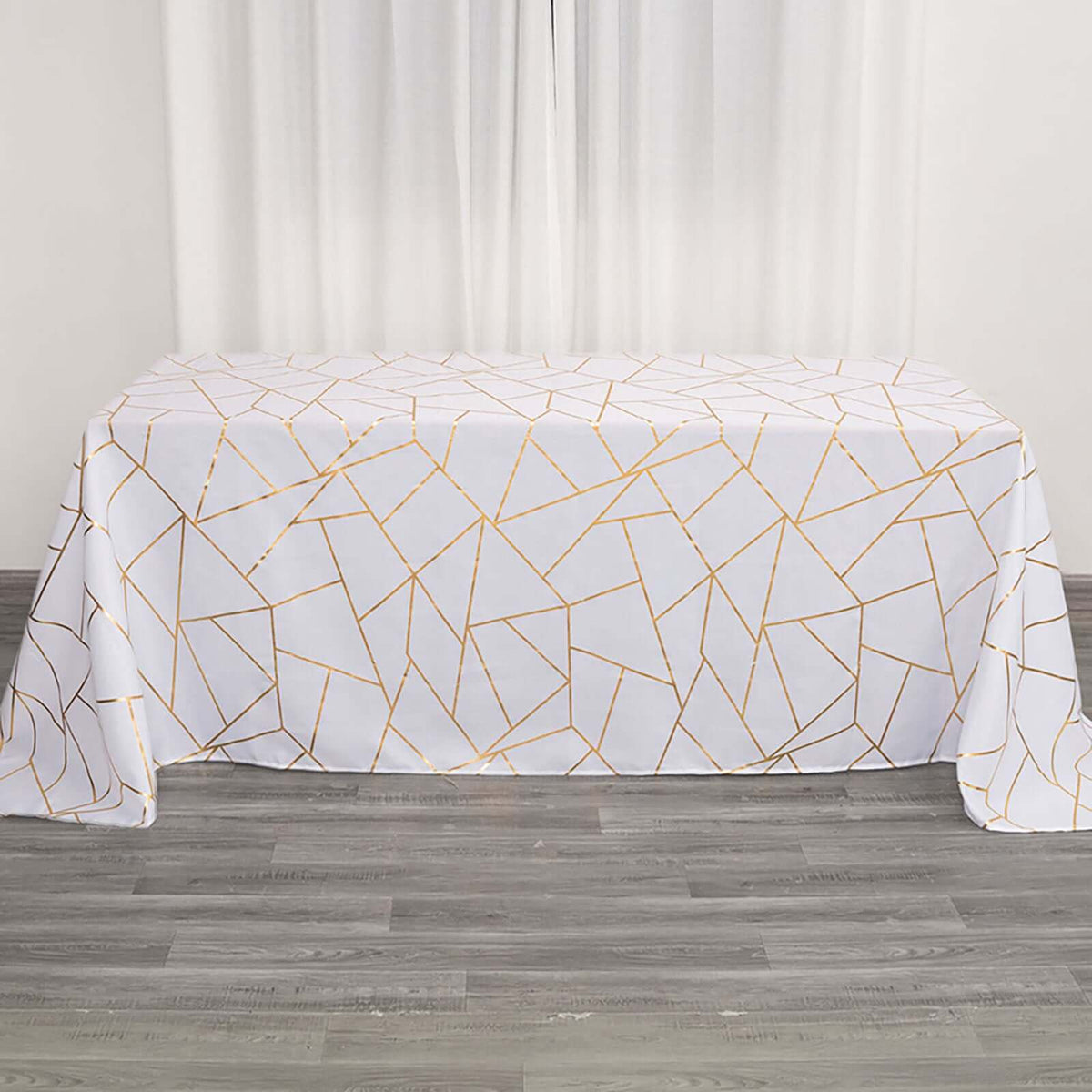Polyester 90x132 Inch Rectangle Tablecloth White with Gold Foil