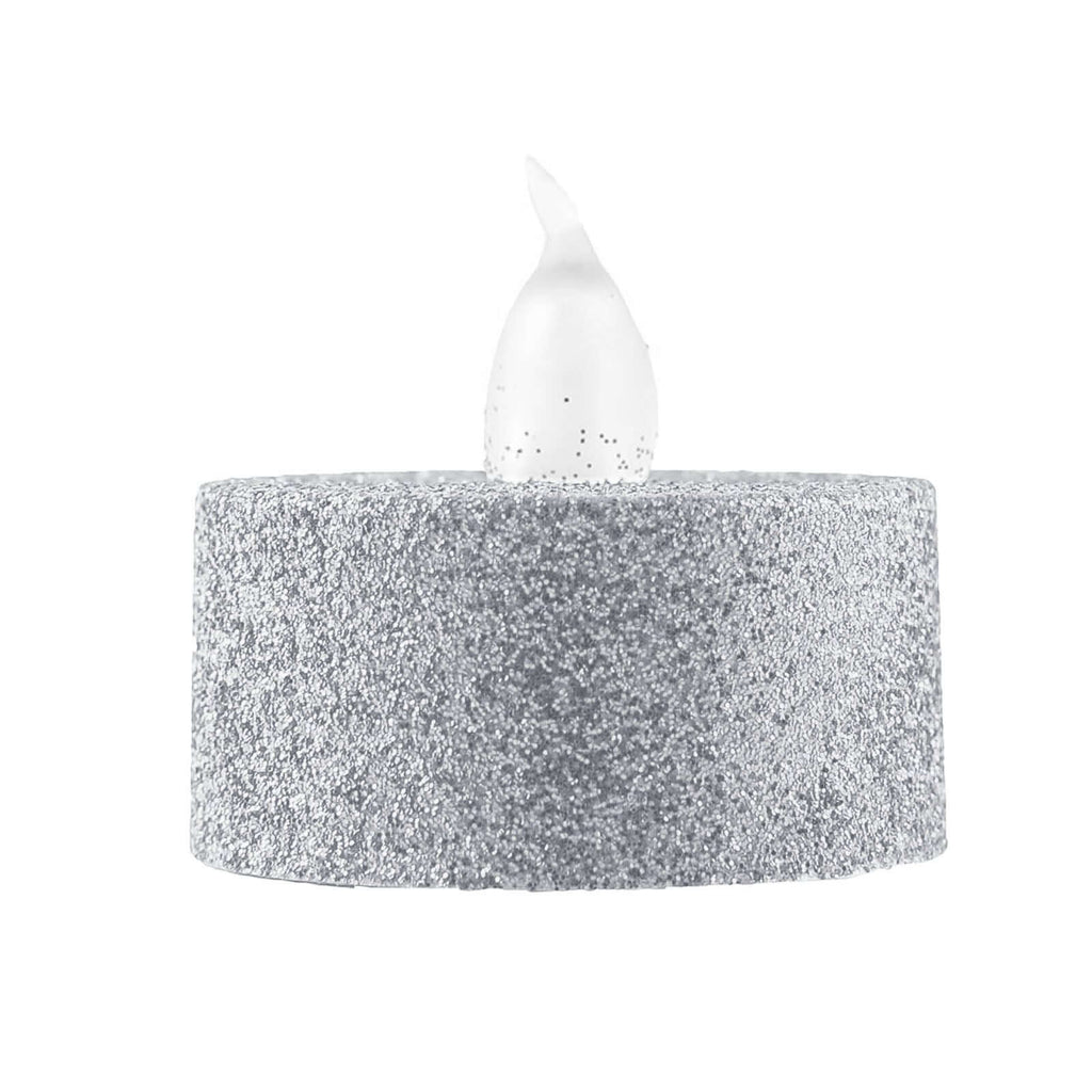 12-Pack LED Tealight Candles Glitter Silver 1.5x1.5in