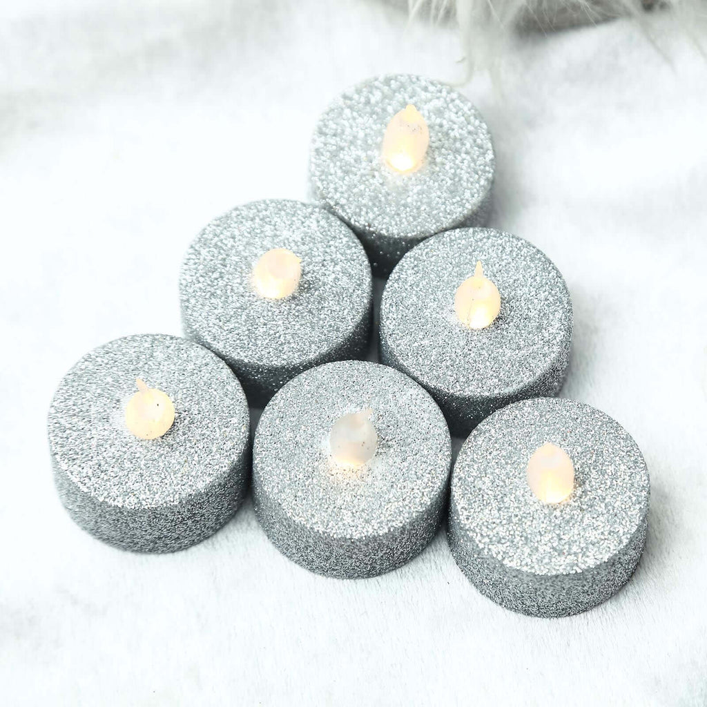 12-Pack LED Tealight Candles Glitter Silver 1.5x1.5in