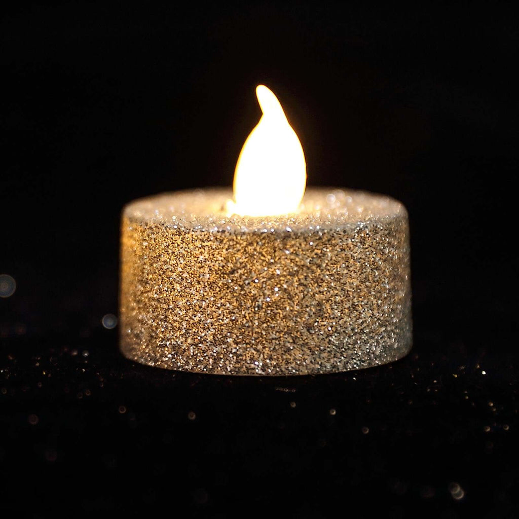 12-Pack LED Tealight Candles Glitter Silver 1.5x1.5in