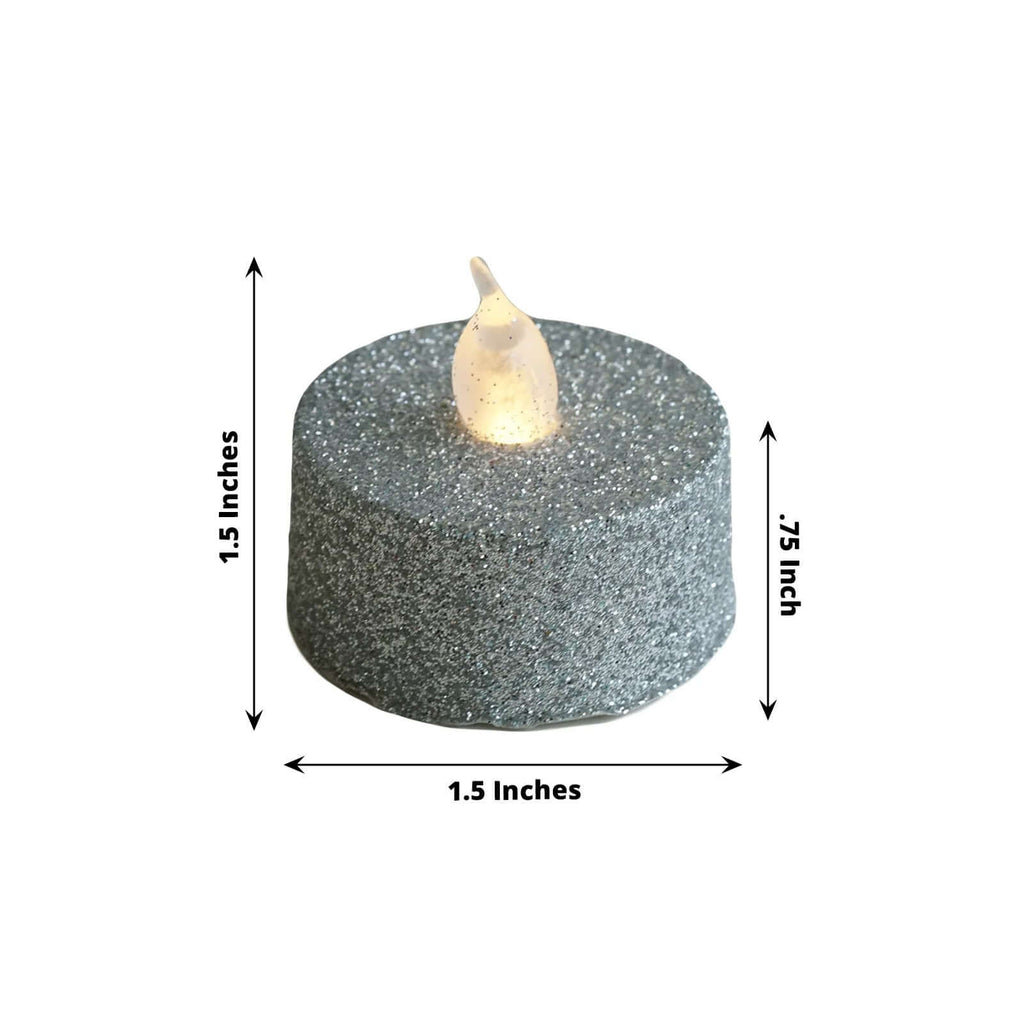 12-Pack LED Tealight Candles Glitter Silver 1.5x1.5in