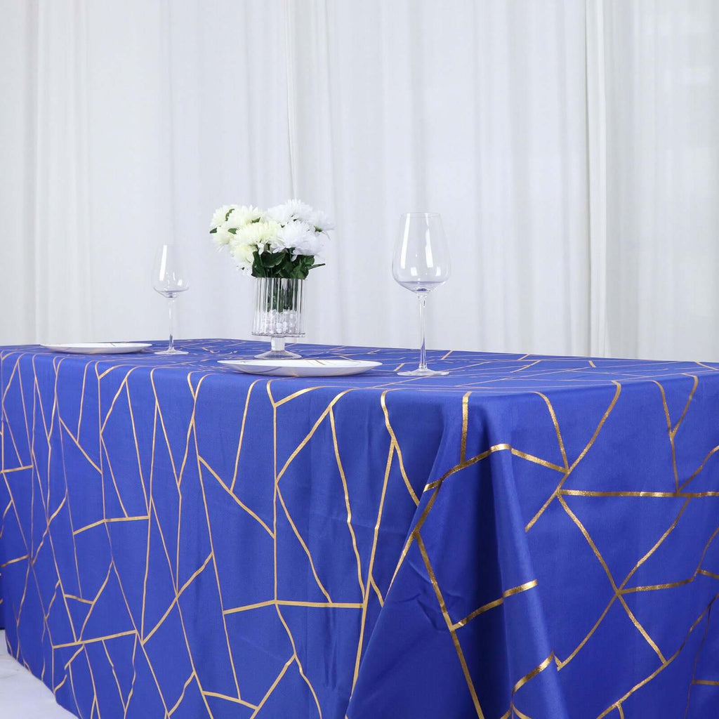 Polyester 90x132 Inch Rectangle Tablecloth Royal Blue with Gold Foil
