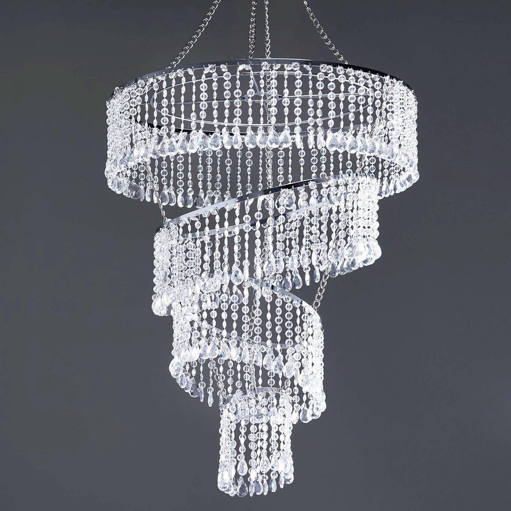 24" 4-Tier Acrylic Diamond Crystal Hanging Pendant Chandelier Silver
