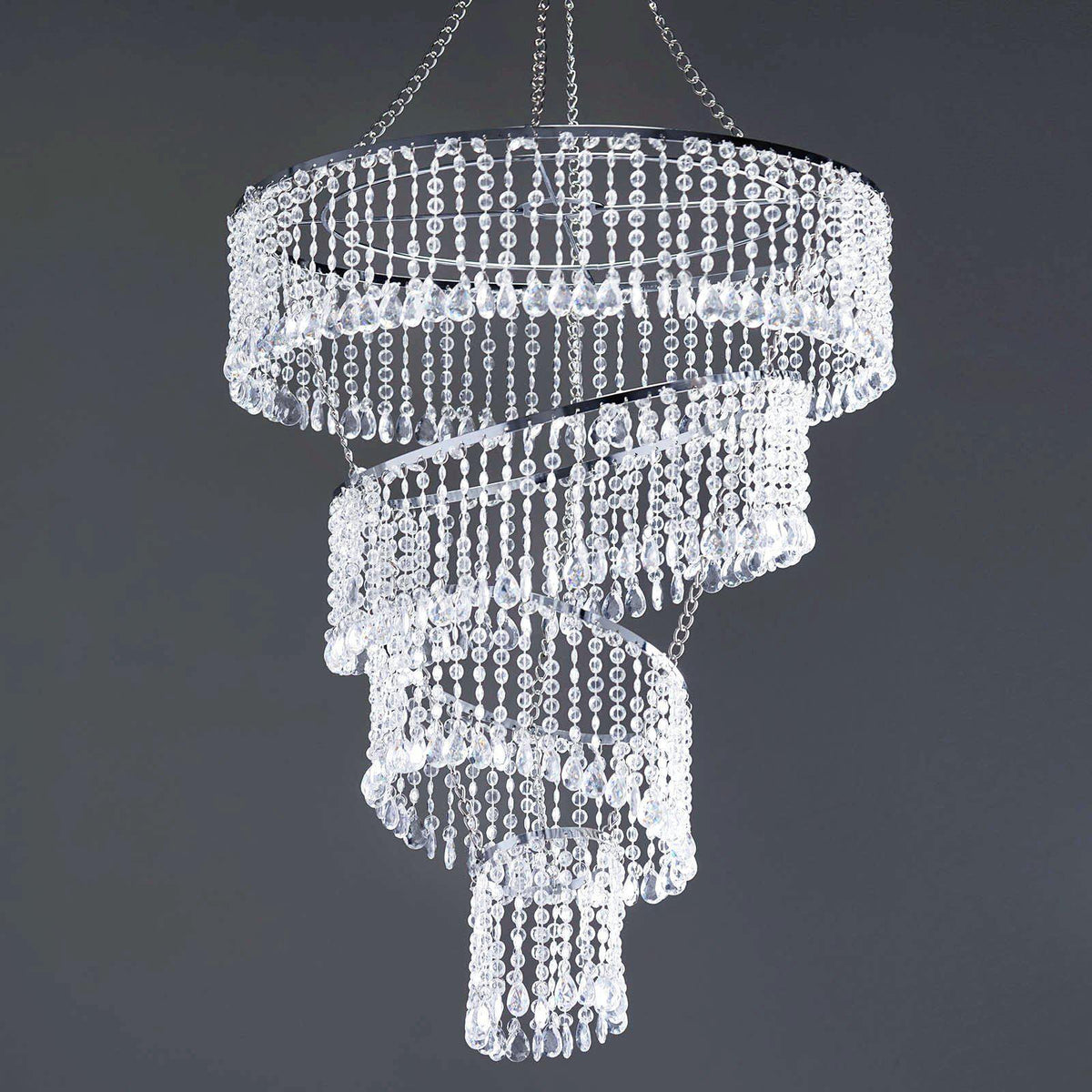 24" 4-Tier Acrylic Diamond Crystal Hanging Pendant Chandelier Silver