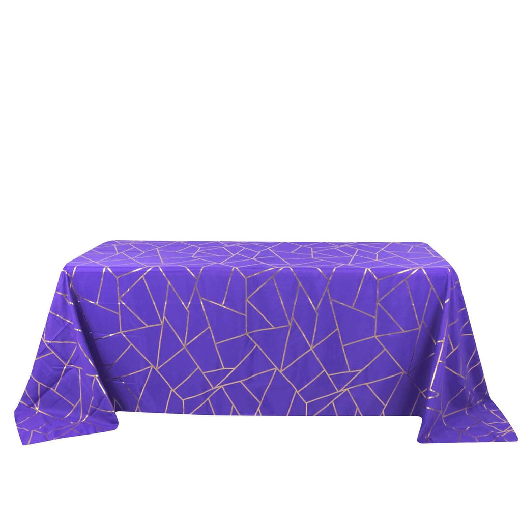 Polyester 90x132 Inch Rectangle Tablecloth Purple with Gold Foil