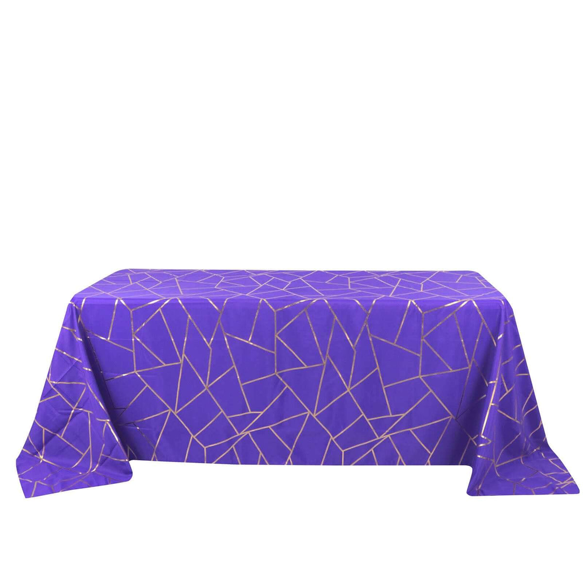 Polyester 90x132 Inch Rectangle Tablecloth Purple with Gold Foil