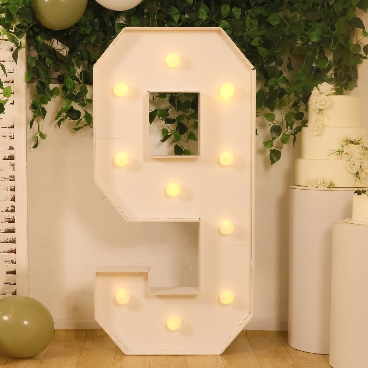 Giant 4ft LED Marquee Light Up Number 9 White Foam Board