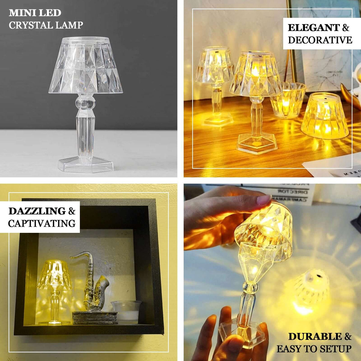 6-Pack 4.5" Crystal Acrylic LED Lamps Clear