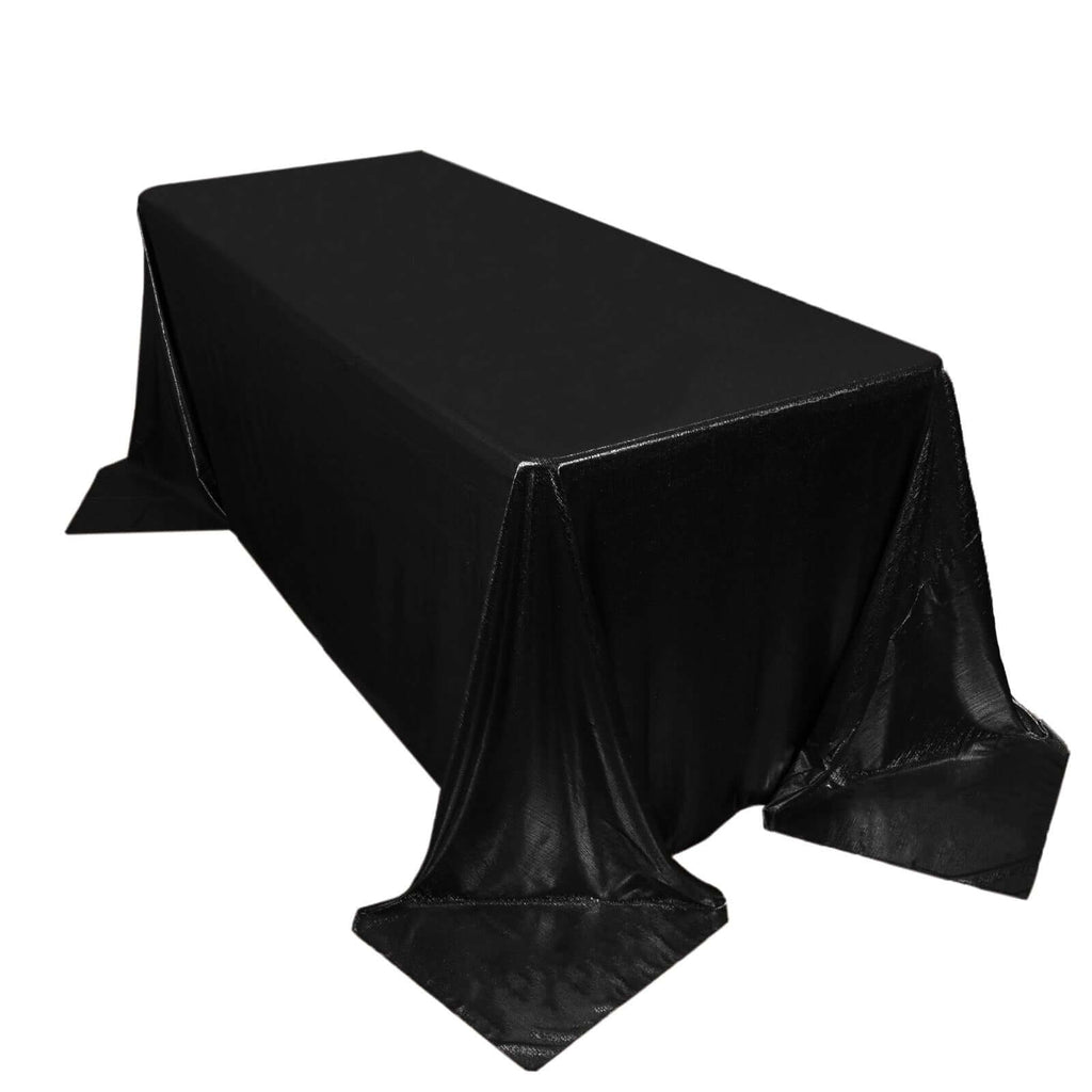 90x132 Inch Rectangular Oblong Sequin Dots Polyester Tablecloth Black