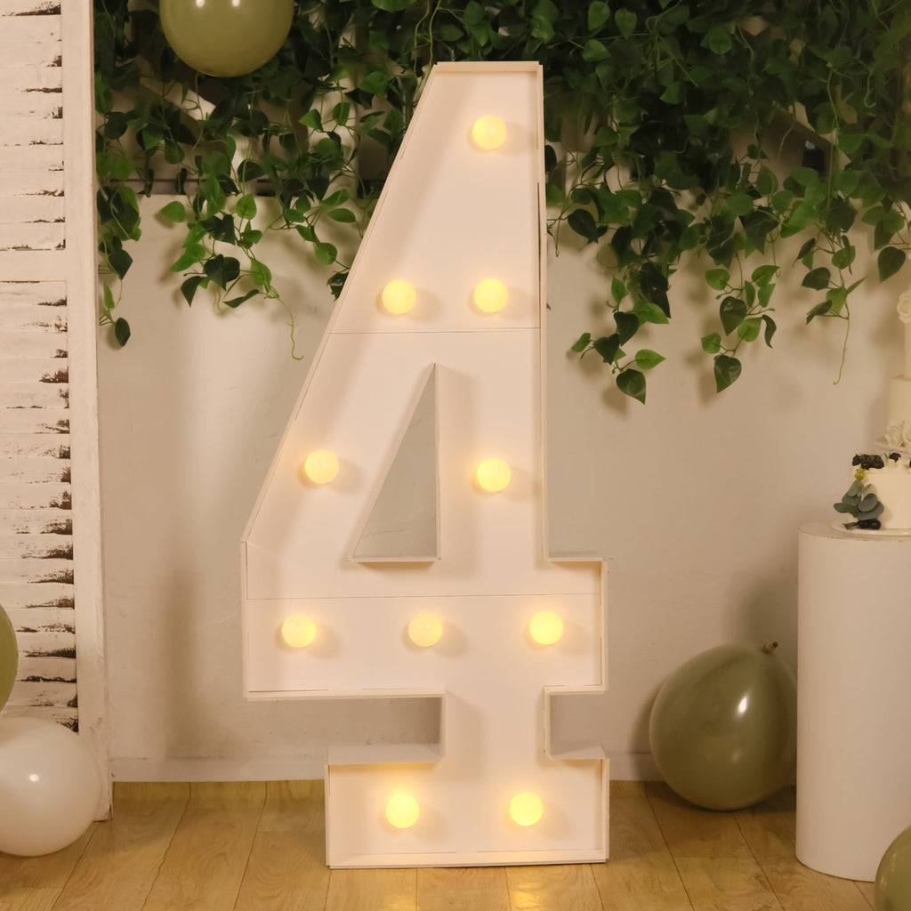 4ft Pre-Cut Foam Board Giant LED Marquee Light Number 4 White