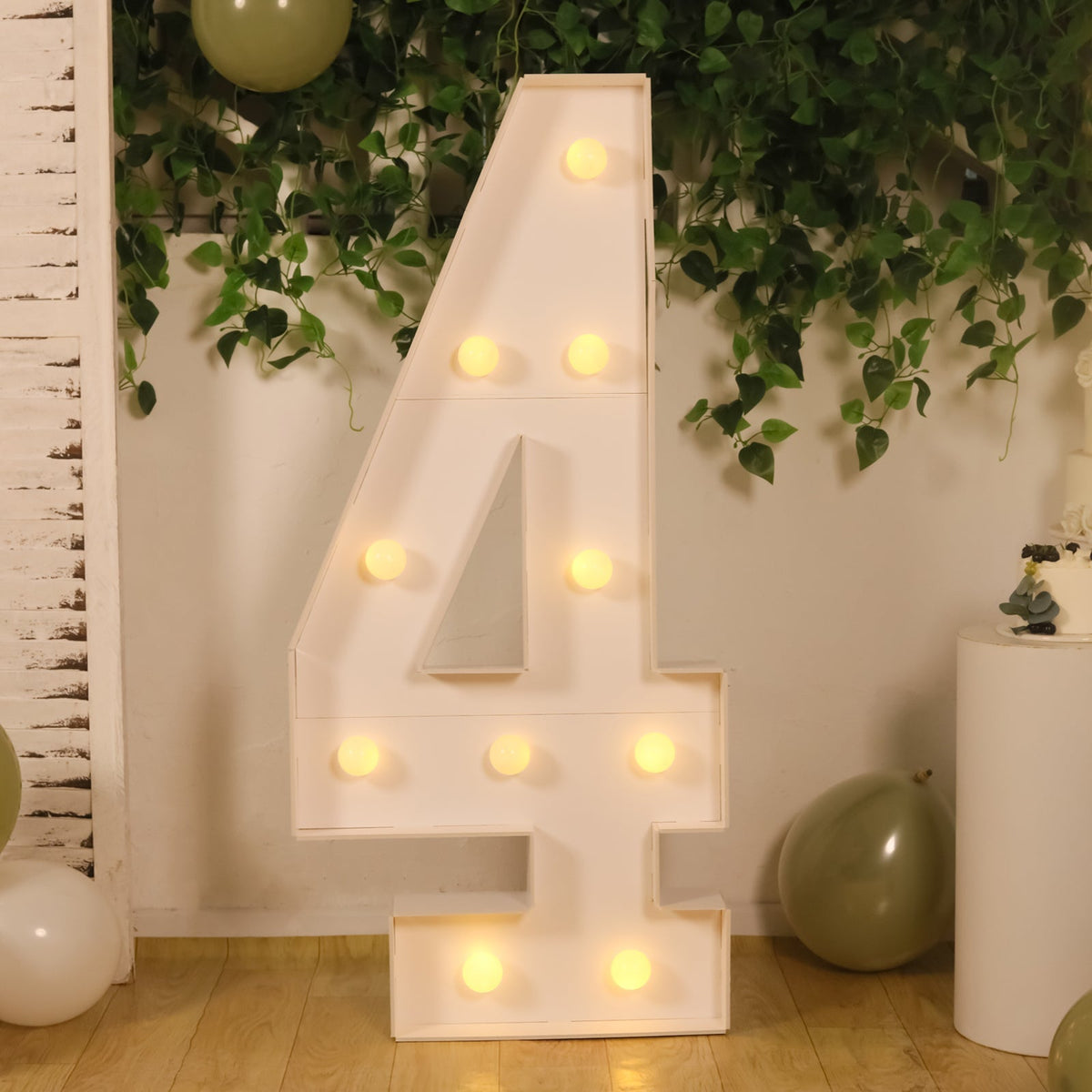 4ft Pre-Cut Foam Board Giant LED Marquee Light Number 4 White