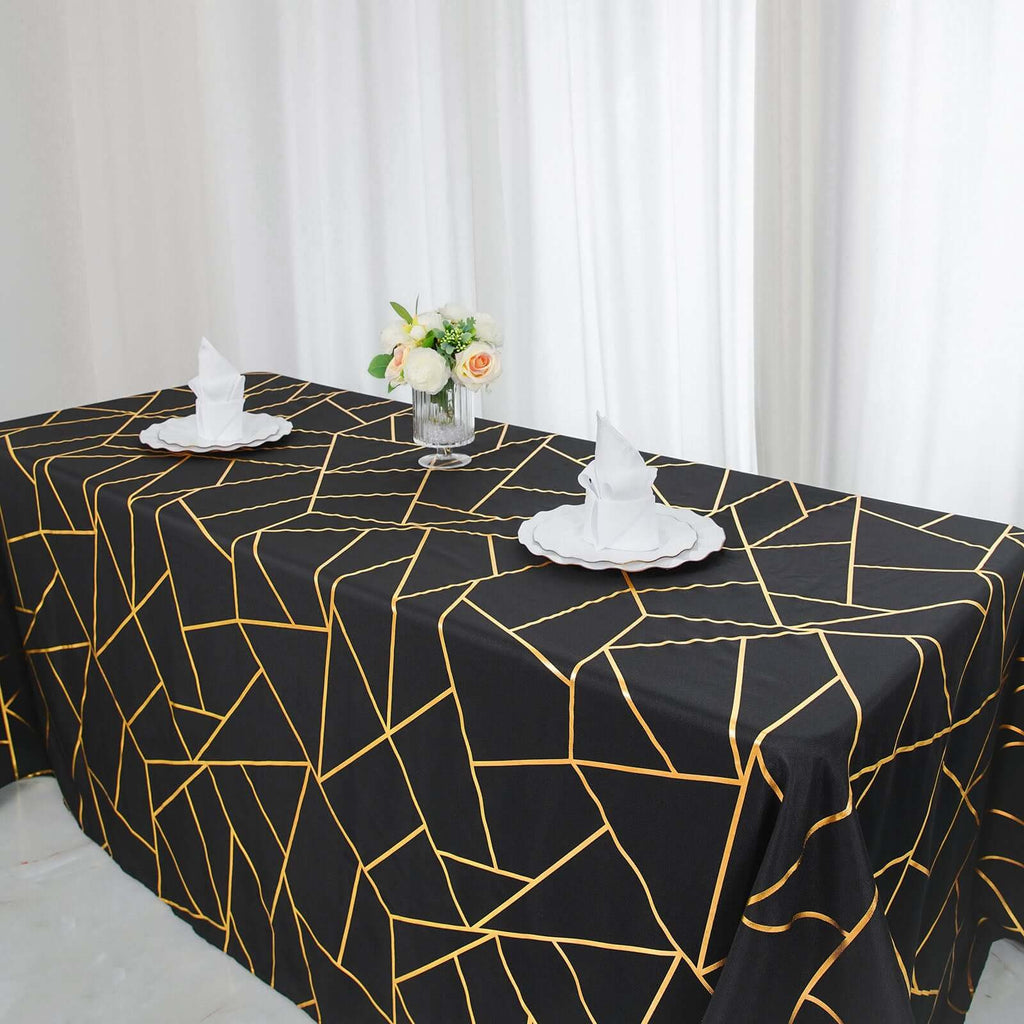 90x132in Rectangular Oblong Polyester Tablecloth Black and Gold