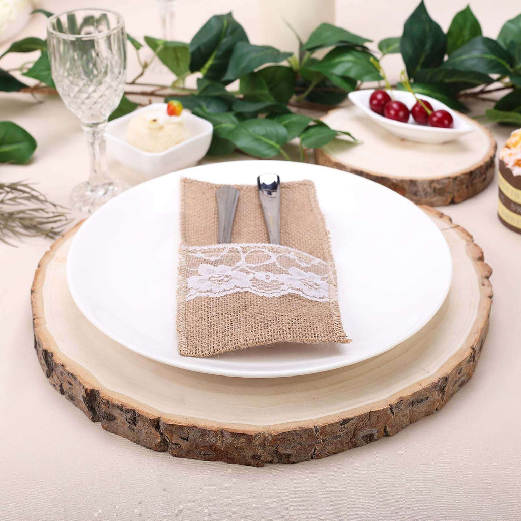 15in Round Bark Edge Poplar Wood Slice Charger Plate
