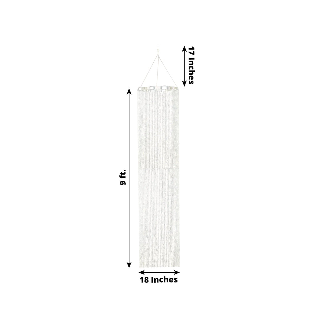 9ft Beaded Crystal Column Chandelier Silver