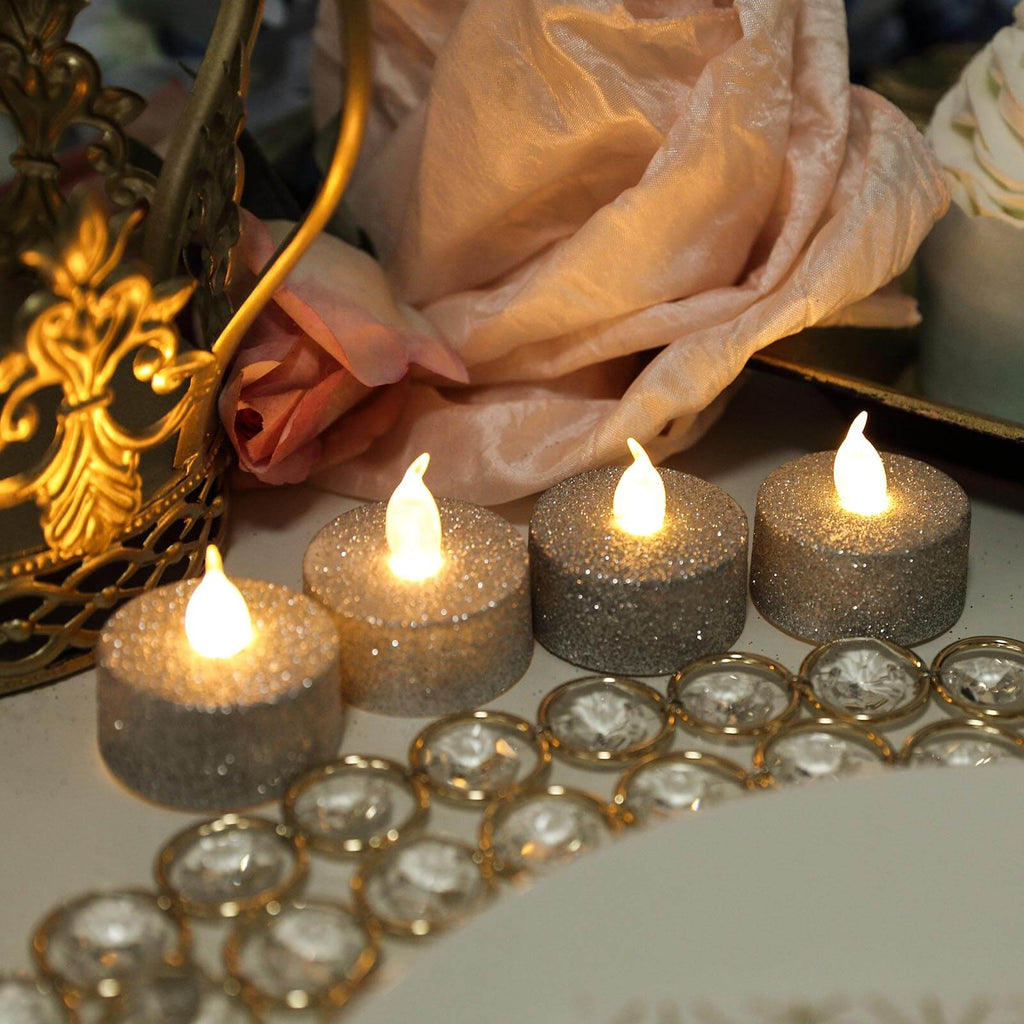 12-Pack LED Tealight Candles Glitter Silver 1.5x1.5in