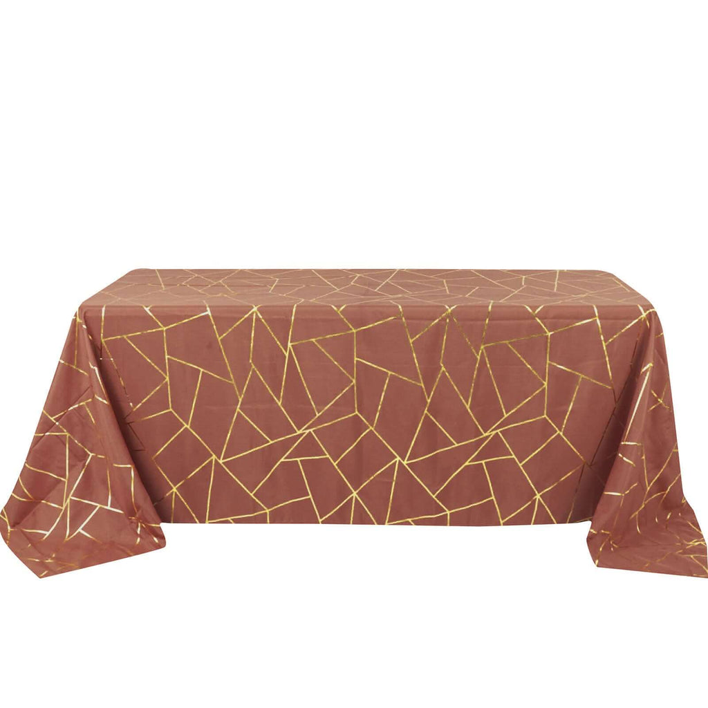 90x132in Rectangular Oblong Polyester Tablecloth Terracotta Gold