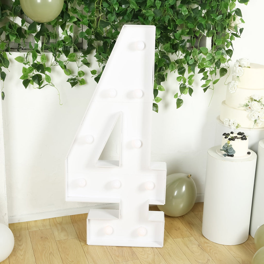 4ft Pre-Cut Foam Board Giant LED Marquee Light Number 4 White