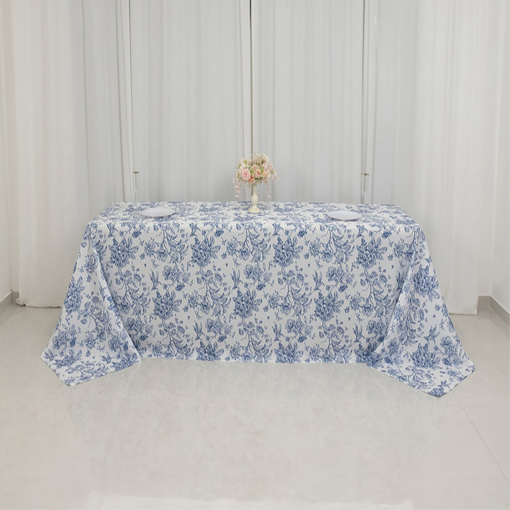 Polyester 90x132 Inch Rectangle Tablecloth Blue French Toile