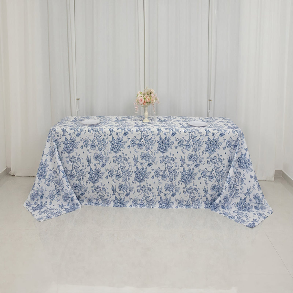 Polyester 90x132 Inch Rectangle Tablecloth Blue French Toile