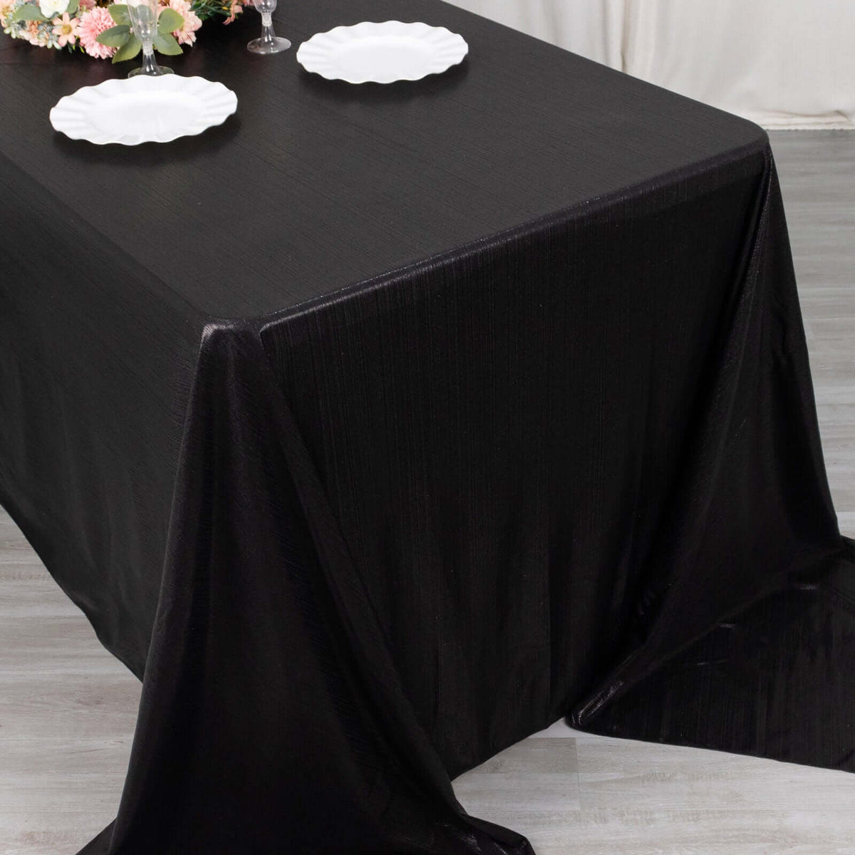 90x132 Inch Rectangular Oblong Sequin Dots Polyester Tablecloth Black