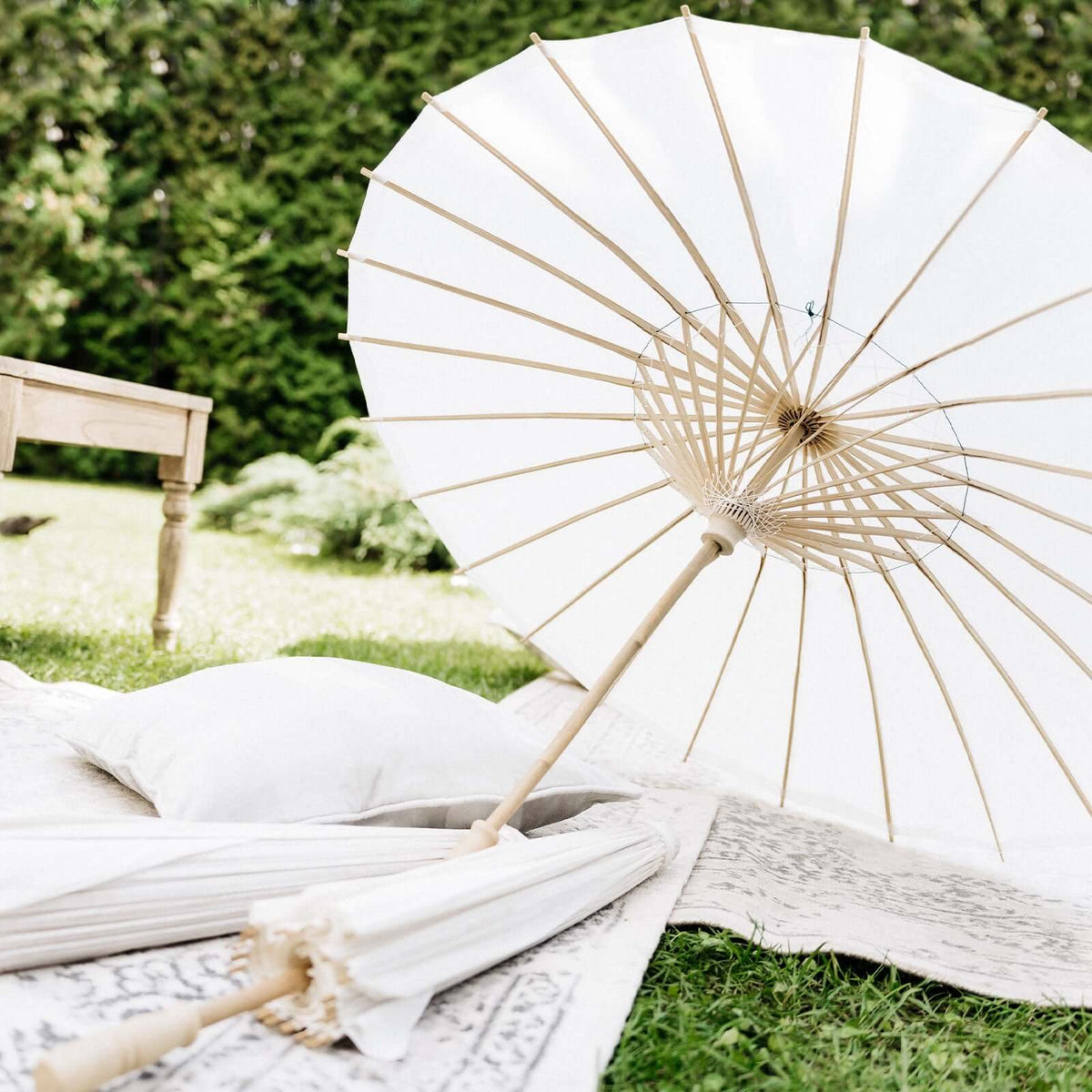 32 Inch Paper and Bamboo Parasol Umbrellas 2-Pack White