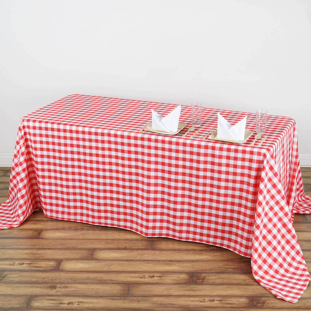 90x132in Rectangular Oblong Polyester Tablecloth White and Red