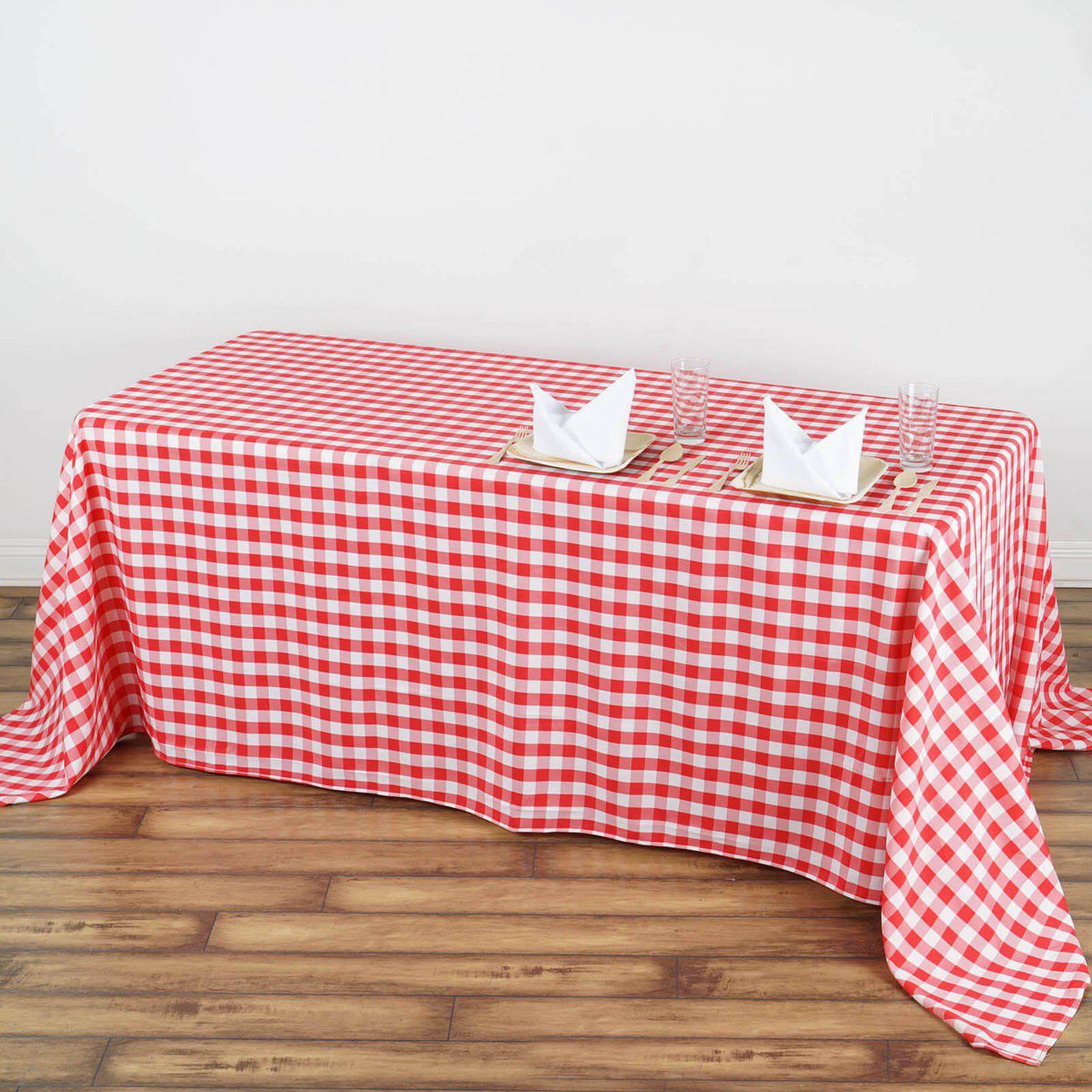 90x132in Rectangular Oblong Polyester Tablecloth White and Red
