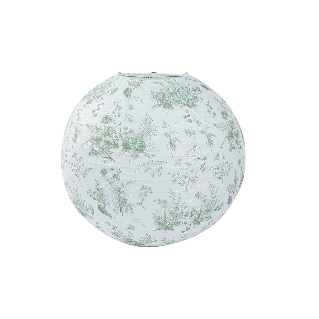 French Toile Floral Hanging Paper Lanterns 6 to 14 in Set of 8 Sage Green
