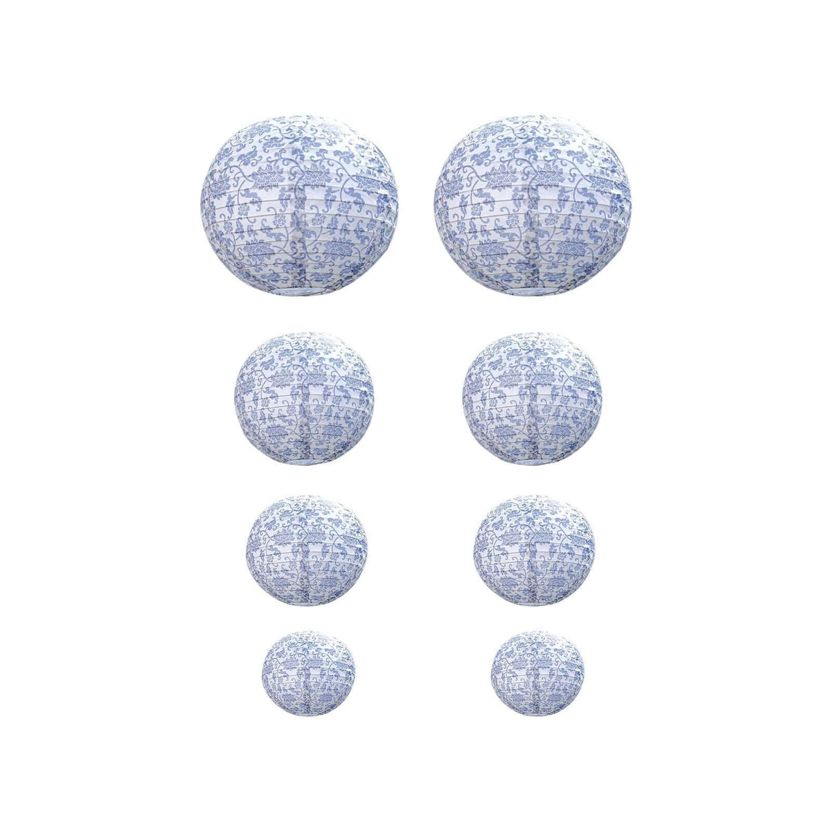 French Toile Floral Hanging Paper Lanterns Set of 8 White and Blue