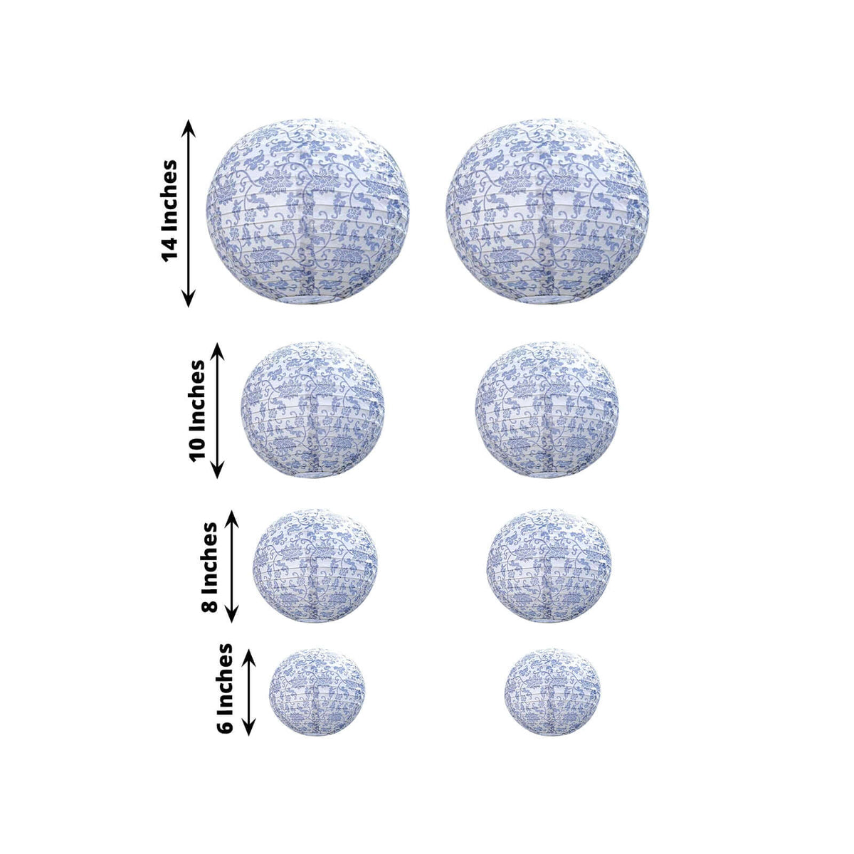 French Toile Floral Hanging Paper Lanterns Set of 8 White and Blue