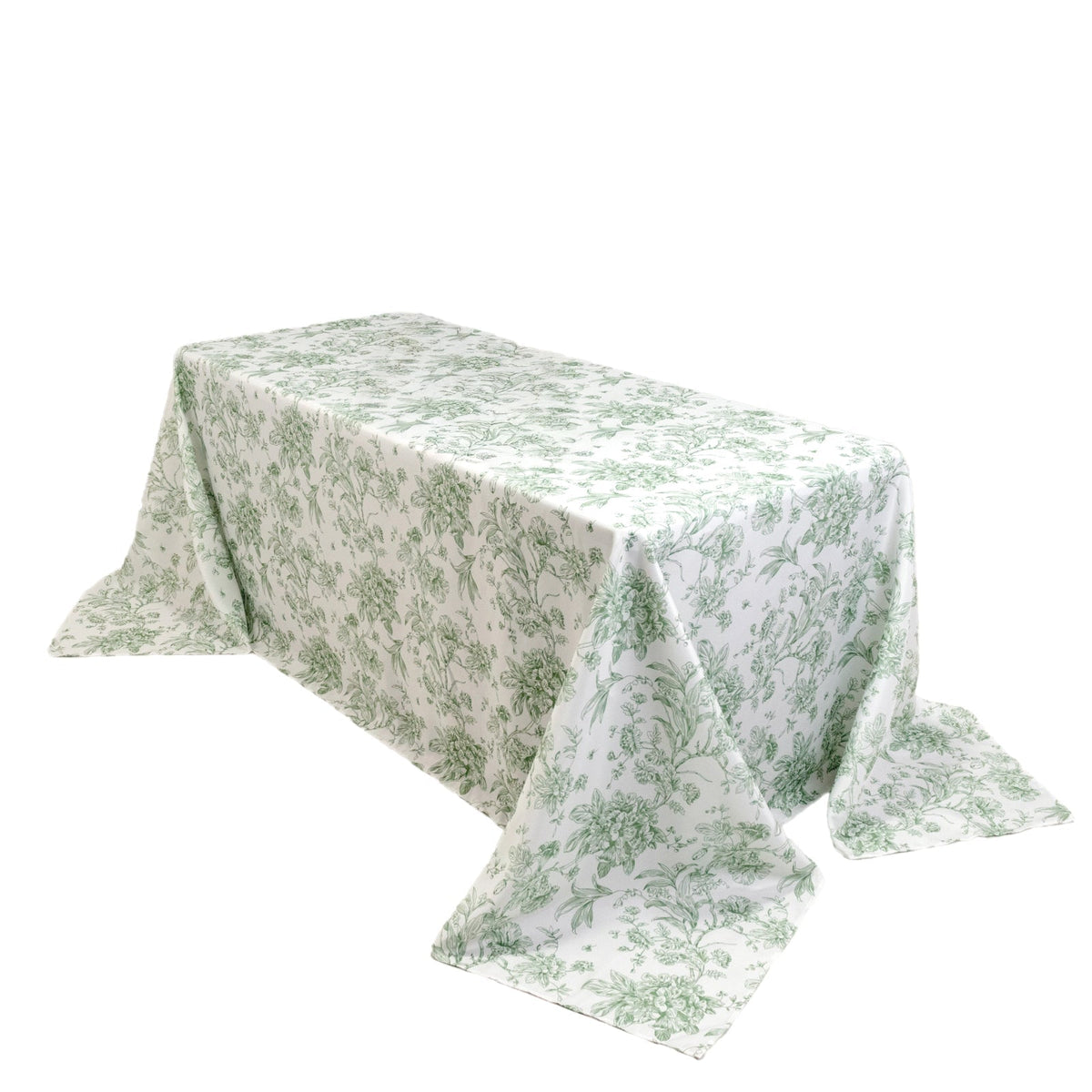 Polyester 90x132 Inch Rectangle Tablecloth White Dusty Sage Green French Toile