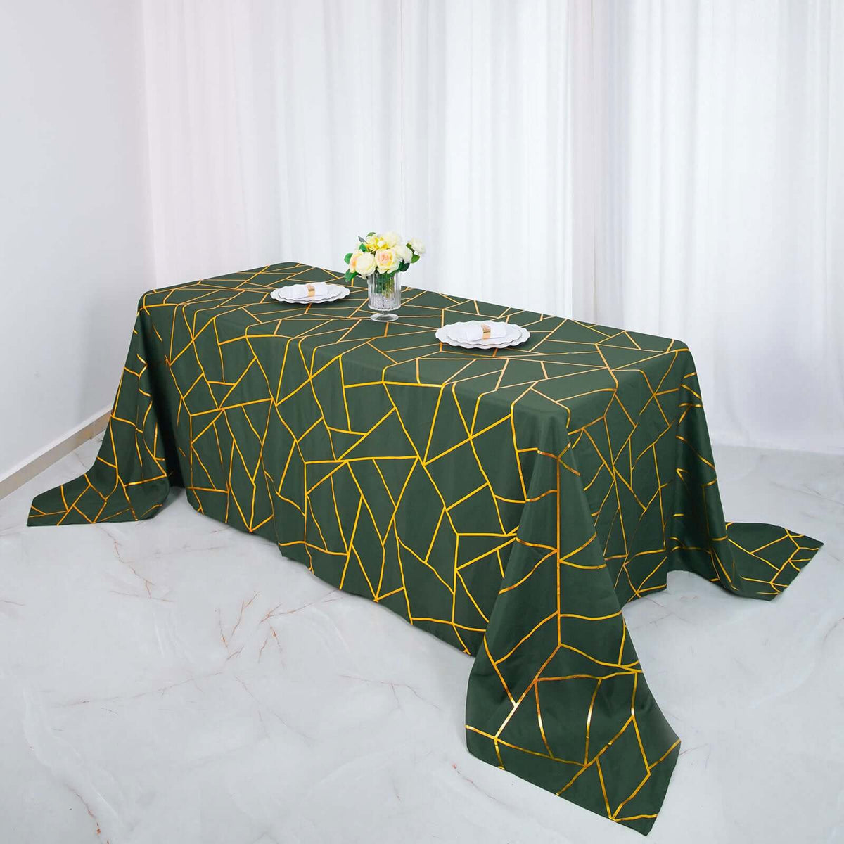 90x132in Rectangular Oblong Polyester Tablecloth Hunter Emerald Green